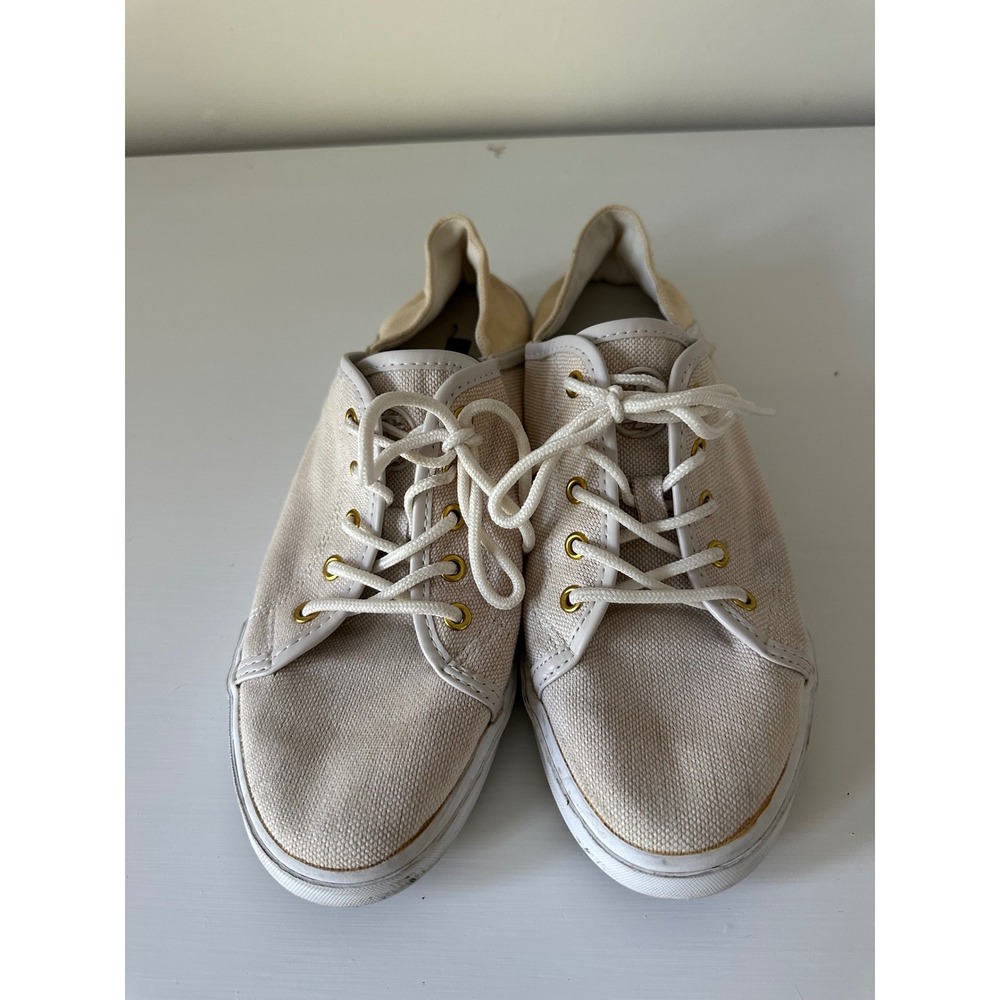 Tommy Hilfiger Womens Cream Tan Canvas Lace Up Sneakers TWFLIP4-M Size 8.5M